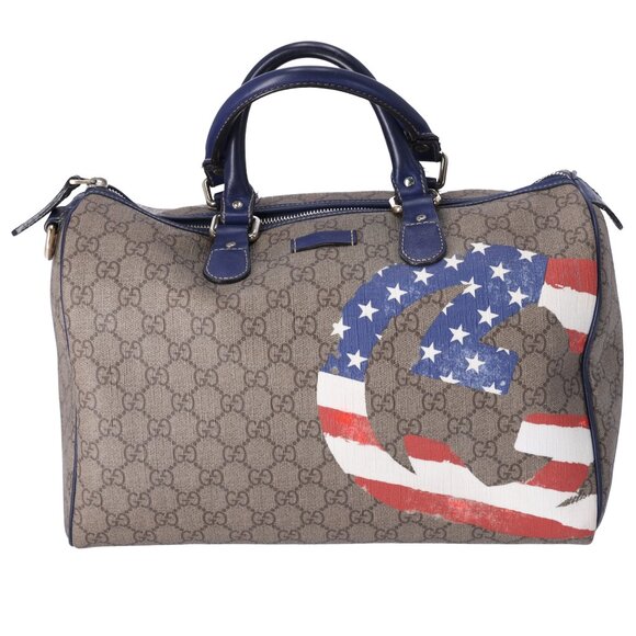 GUCCI GG Handbag 195451 Beige Navy Multi PVC Leather US Flag - Picture 1 of 9
